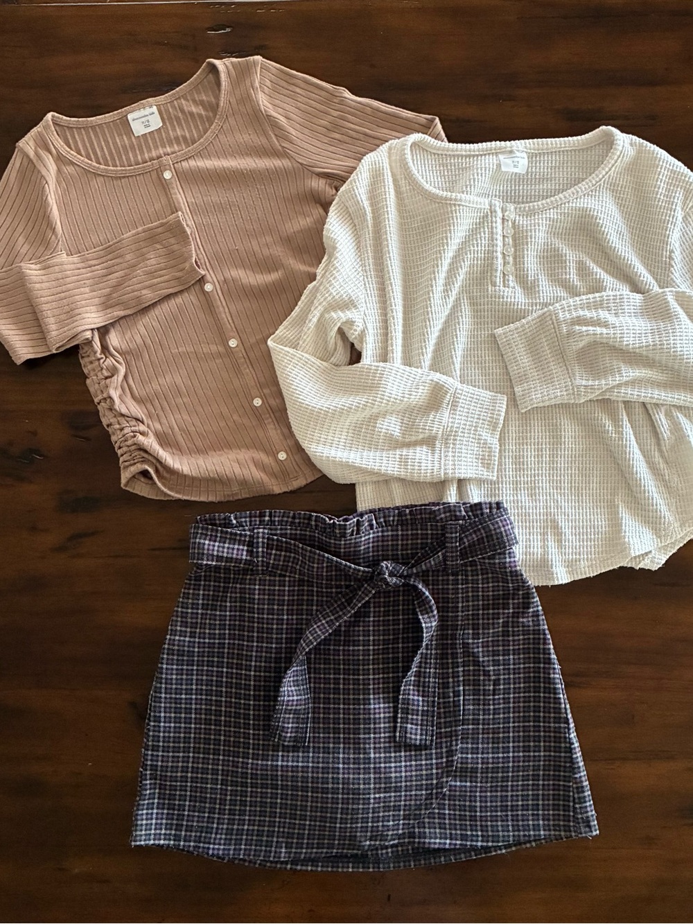 abercrombie kids Navy Plaid Tie-Waist Mini Skirt with two mix and match tops